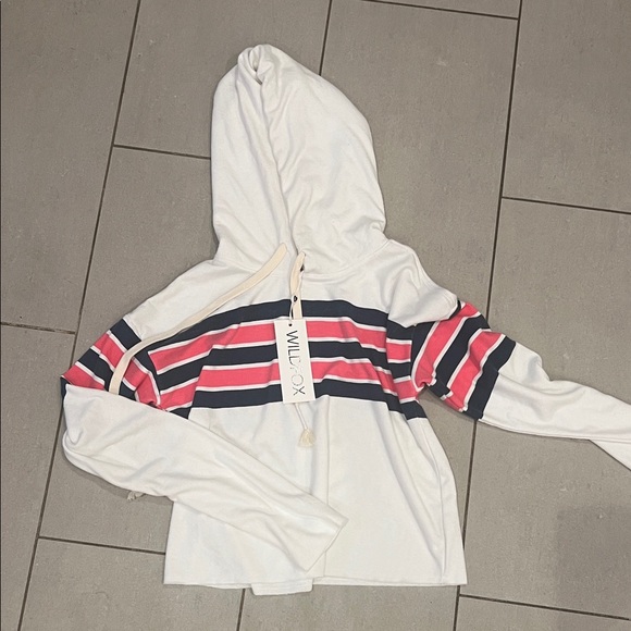 Wildfox White Hoodie with Pink and Navy Stripes - Picture 1 of 2